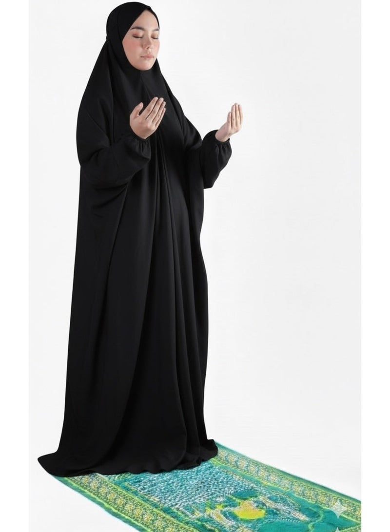 أمياي فستان صلاة إسلامي قطعة واحدة للنساء بأكمام طويلة – ملابس صلاة للمرأة – عباية صلاة ونماز للسيدات – جلباب قطعة واحدة، من مستلزمات العمرة للنساء – طقم صلاة (سَلَاه) باللون الأسود - Image 1